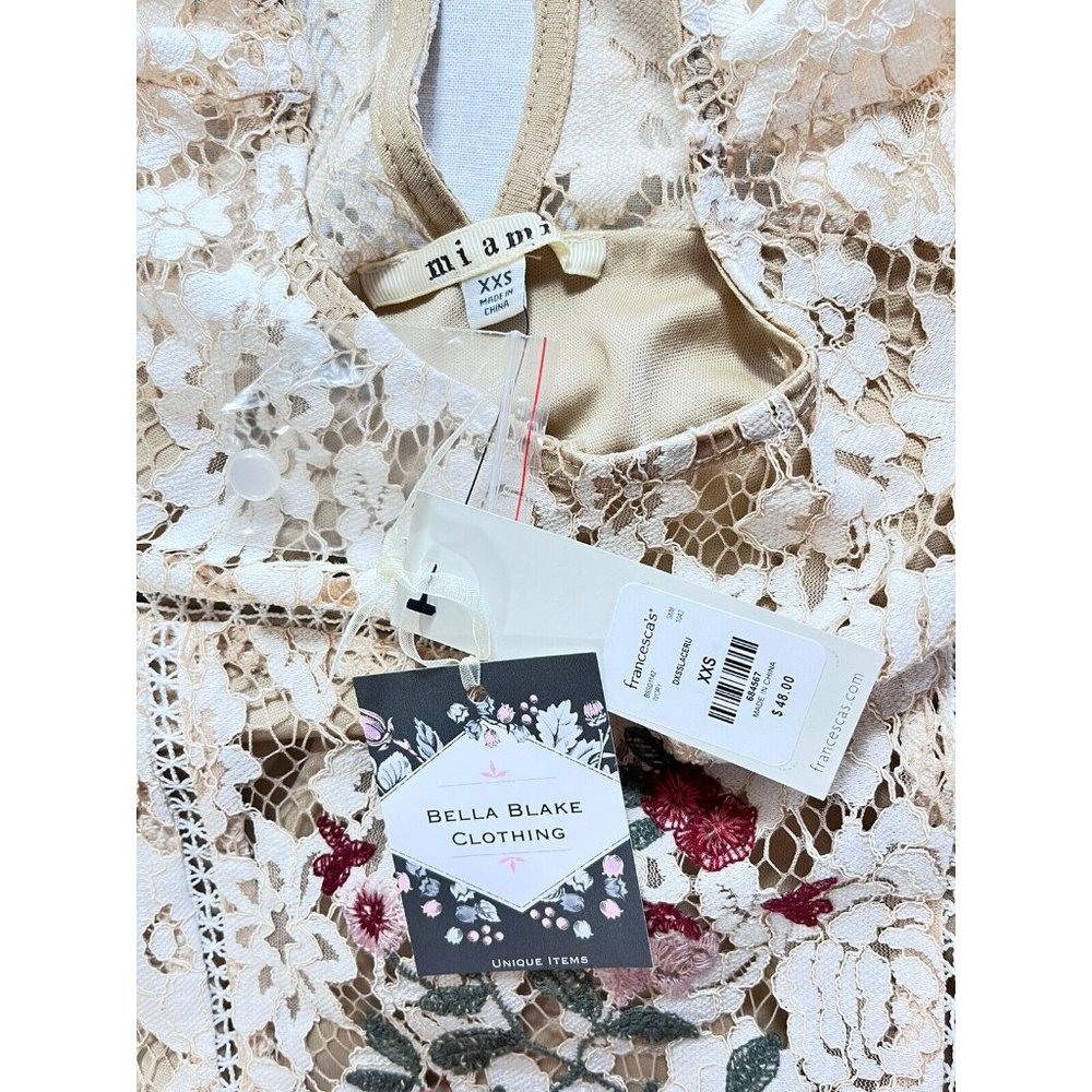 Francesca's Lace Dress Ladies XXS Ivory with floral insert lined NWT - Picture 7 of 11